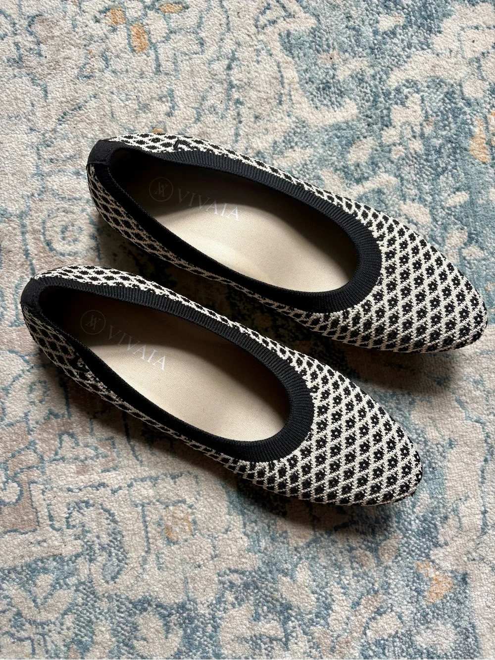 VIVAIA Ballet Flats Geometric Knit Black Cream White Tweed Fall Size 39 US 8
